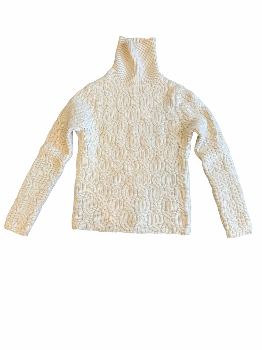 100% Cashmere Vintage Y2K Lulu Bravo Ivory Cable Knit Turtleneck Sweater Size M